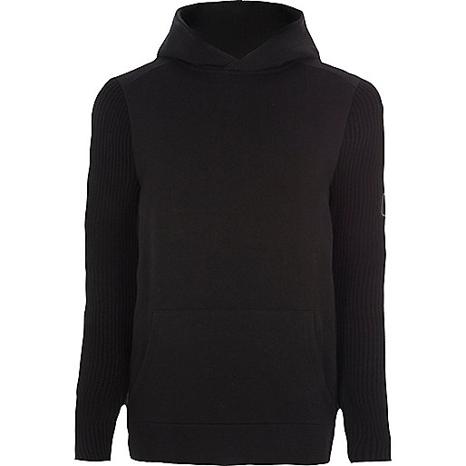 jacques-vertuk Black long sleeve slim fit ribbed hoodie 303243 men Hoodies / Sweatshirts Hoodies