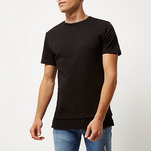 river island wedge,jacques-vertuk T Shirts Uk Black longline double layer T-shirt T-Shirts / Tanks Sale men