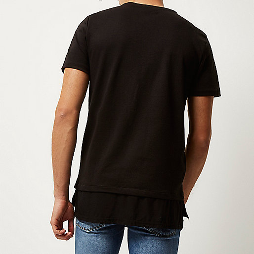 river island wedge,jacques-vertuk T Shirts Uk Black longline double layer T-shirt T-Shirts / Tanks Sale men