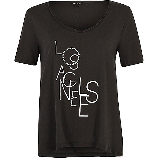 river island dad sandals,jacques-vertuk Netherlands Black 'Los Angeles' print scoop neck T-shirt Print T-Shirts / Tanks T-Shirts & Tanks Tops women