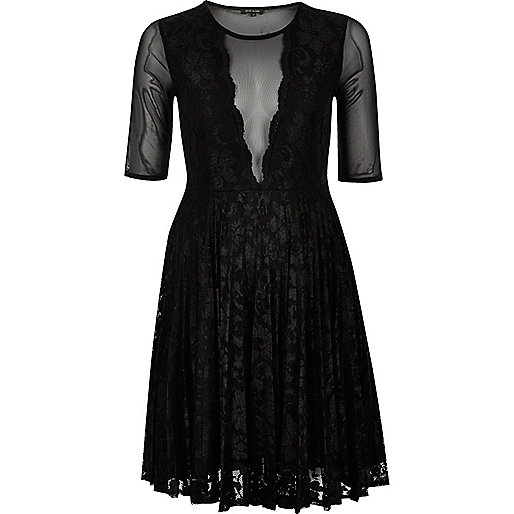 jacques-vertuk Black mesh and lace skater dress 688943 women RI Limited Edition