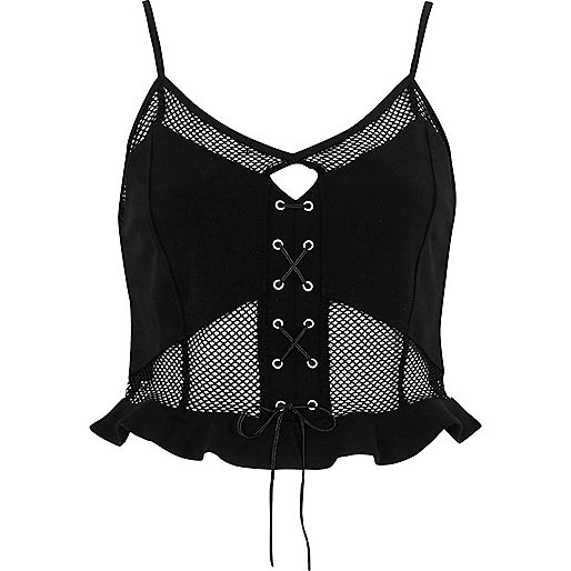 jacques-vertuk Black mesh corset cami crop top 703311 women Tops