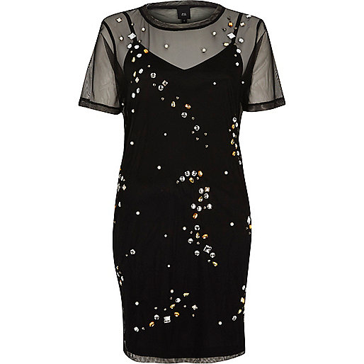 jacques-vertuk Black mesh embellished T-shirt dress 705928 women Dresses T-Shirt Dresses