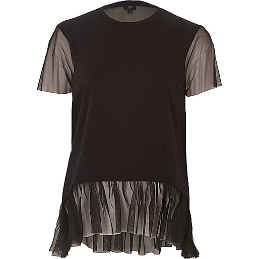 jacques-vertuk Black mesh frill hem top 700319 women Tops Tunics