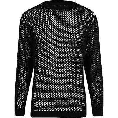 river studios river island,jacques-vertuk Stores Black mesh knit slim fit sweater men 301991