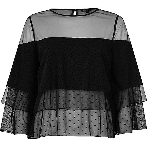 jacques-vertuk Black mesh layered frill top 696010 women Tops