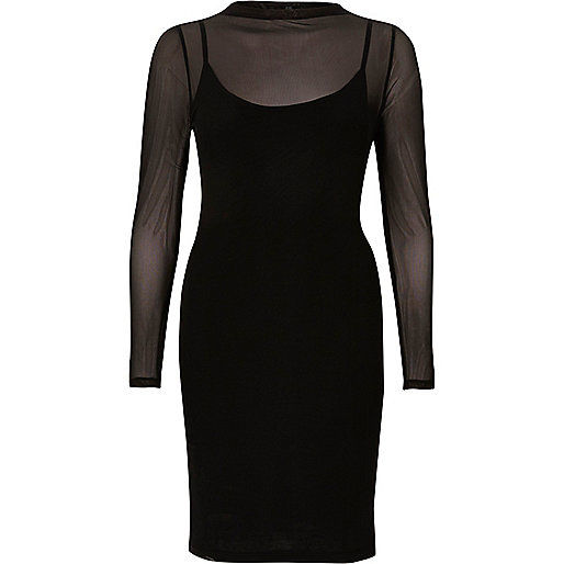 jacques-vertuk Black mesh long sleeve bodycon dress 702223 women Dresses Bodycon Dresses