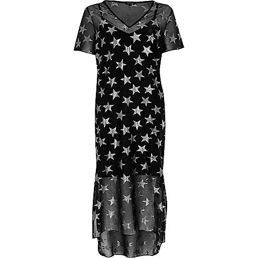 river island rose gold heels,jacques-vertuk Stores Black metallic star print T-shirt dress women 696325