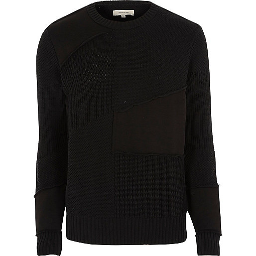 jacques-vertuk Black mixed texture patch sweater 299937 men Jumpers / Cardigans