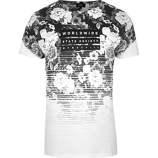 jacques-vertuk Black mono floral fade 'worldwide' T-shirt 304959 men T-Shirts / Vests Print T-Shirts