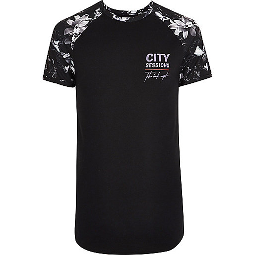 river island big and tall,jacques-vertuk Dress Shoes Black mono floral raglan muscle fit T-shirt T-shirts T-Shirts / Tanks men