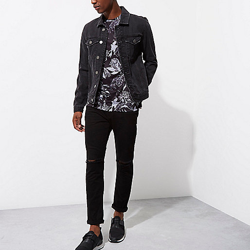 river island gyle,jacques-vertuk Online Website Black mono palm print slim fit T-shirt T-shirts T-Shirts / Tanks men