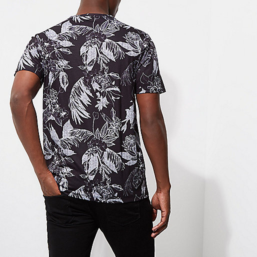 river island gyle,jacques-vertuk Online Website Black mono palm print slim fit T-shirt T-shirts T-Shirts / Tanks men