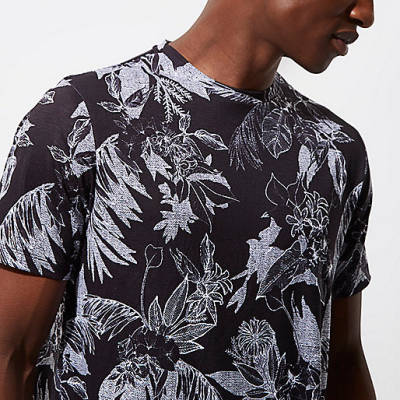 river island gyle,jacques-vertuk Online Website Black mono palm print slim fit T-shirt T-shirts T-Shirts / Tanks men