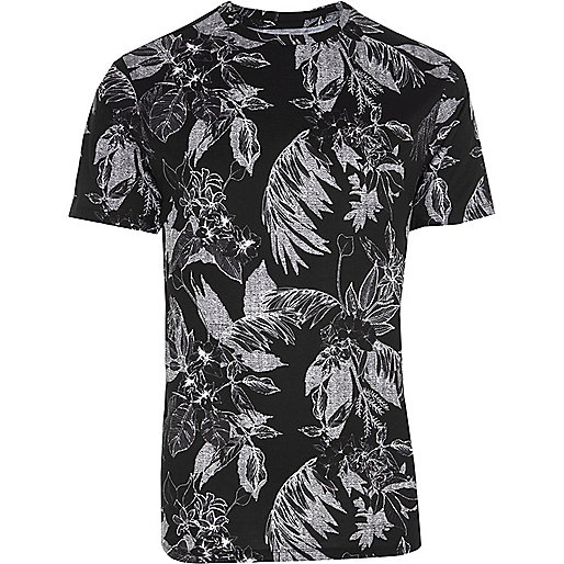 jacques-vertuk Black mono palm print slim fit T-shirt 303978 men T-Shirts / Vests T-shirts