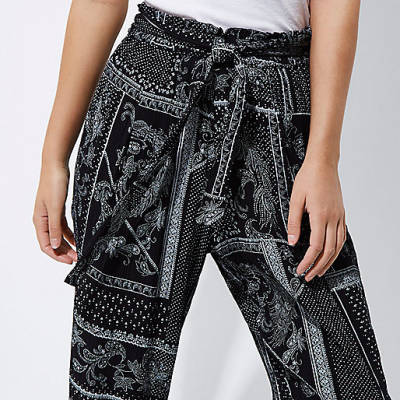 river island teddy bag,jacques-vertuk Uk Sale Black monochrome scarf print tapered pants Tapered Pants Pants women