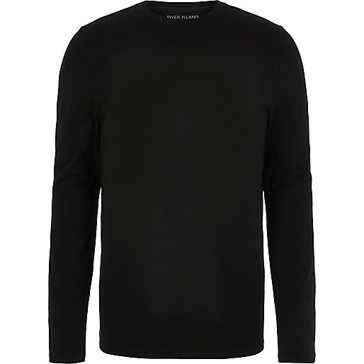 jacques-vertuk Black muscle fit long sleeve T-shirt 293693 men T-Shirts / Vests Plain T-Shirts