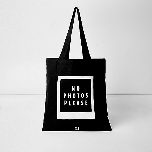 jacques-vertuk Black 'No Photos Please' cotton shopper 690868 women Bags / Purses Shopper & Tote Bags