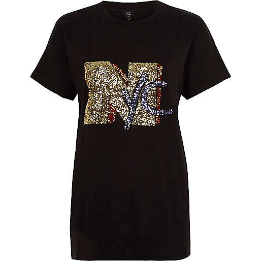 river island animal print,jacques-vertuk Buy Online Black 'NYC' sequin boyfriend T-shirt Print T-Shirts / Tanks T-Shirts & Tanks Tops women