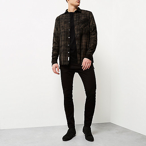 river island boots lace up,jacques-vertuk Sale Black oil wash casual check shirt men 297044