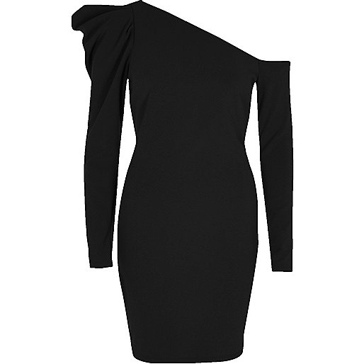 jackets from river island,jacques-vertuk London Black one shoulder puff sleeve bodycon dress women 706637