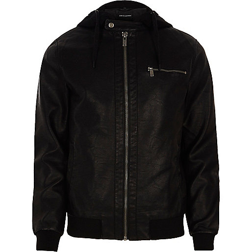 jacques-vertuk Black Only & Sons faux leather hooded jacket 301393 men Coats / Jackets Jackets