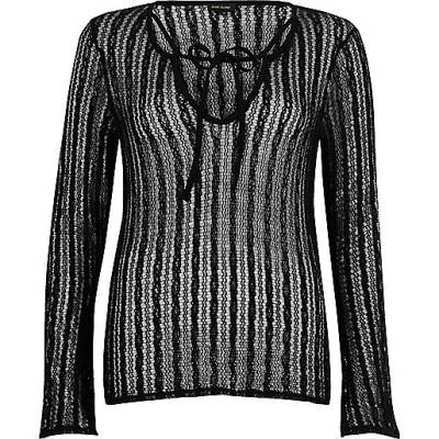 jacques-vertuk Black open mesh lace-up front top 699515 women T-Shirts & Vests