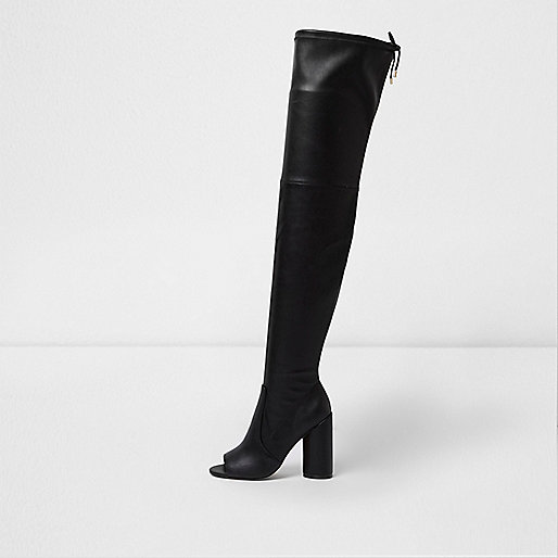 jacques-vertuk Black over-the-knee peep toe boots 695513 women Shoes / Boots Boots