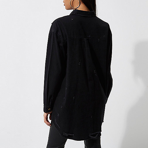 river island graduation dresses,Shop jacques-vertuk Online Black oversized ripped hem denim shirt Shirts Tops women