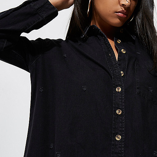 river island graduation dresses,Shop jacques-vertuk Online Black oversized ripped hem denim shirt Shirts Tops women