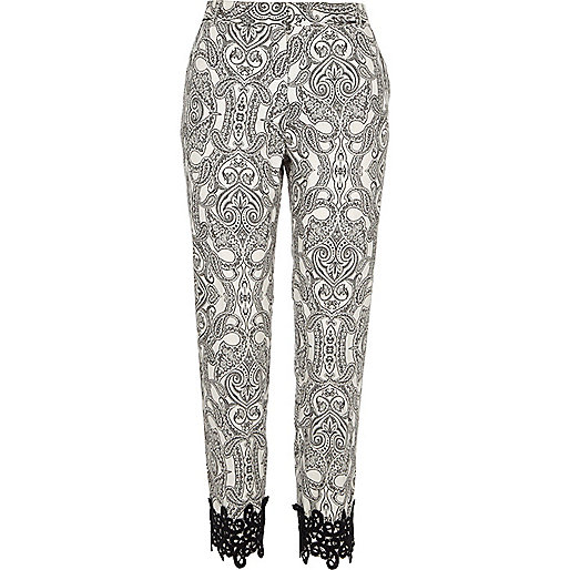 jacques-vertuk Black paisley print crochet hem pants 703962 women Trousers Cropped Trousers