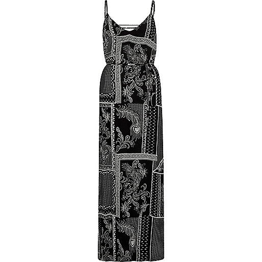 jacques-vertuk Black paisley tie up back maxi cami dress 702903 women Dresses Maxi Dresses