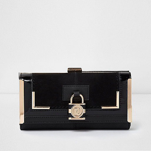 black shopper bag river island,jacques-vertuk London Black panel padlock detail clip top purse women 704929