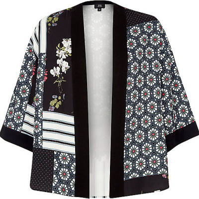 jacques-vertuk Black panel tile print cropped kimono 698722 women Tops Kimonos