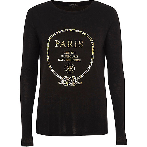 jacques-vertuk Black ‘Paris’ foil long sleeve T-shirt 707794 women Tops T-Shirts & Vests Print T-Shirts / Vests