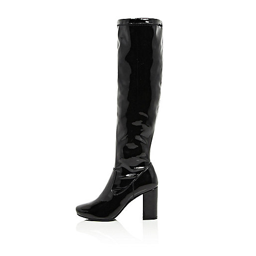 jacques-vertuk Black patent knee high heeled boots 677510 women Shoes / Boots