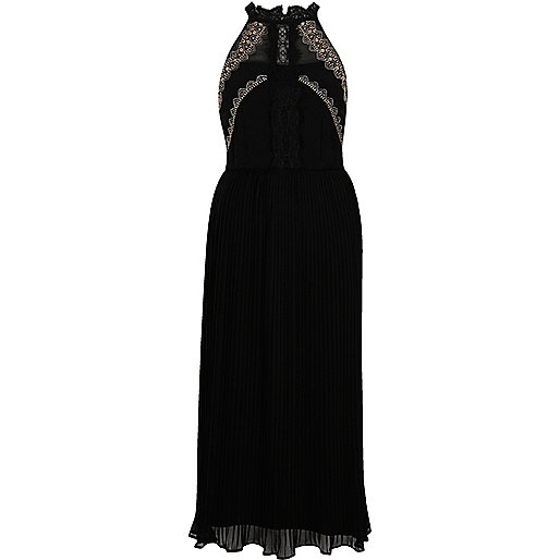 jacques-vertuk Black pleated embroidered maxi slip dress 702946 women Dresses Slip / Cami Dresses