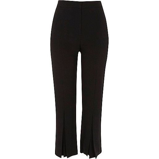 jacques-vertuk Black pleated hem straight cropped pants 709542 women Trousers Tapered Trousers