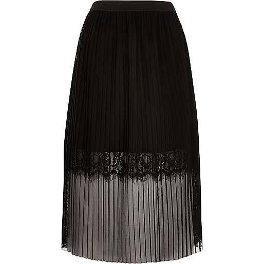 jacques-vertuk Black pleated lace trim midi skirt 694244 women Skirts