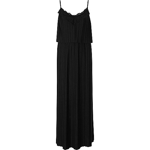 jacques-vertuk Black plisse lace insert cami maxi dress 706953 women Dresses Maxi Dresses