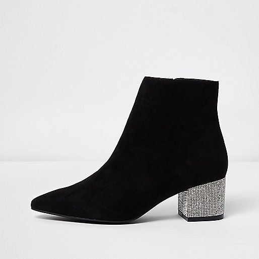 jacques-vertuk Black pointed embellished block heel boots 706979 women Shoes / Boots Boots