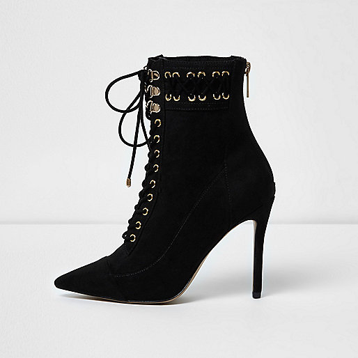 jacques-vertuk Black pointed lace-up heeled boots 707121 women Shoes / Boots Boots