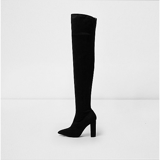 jacques-vertuk Black pointed toe over the kneel heeled boots 706279 women Shoes / Boots Boots