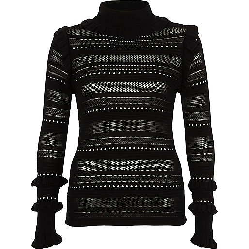 jacques-vertuk Black pointelle knit turtle neck sweater 705303 women Knitwear Jumpers