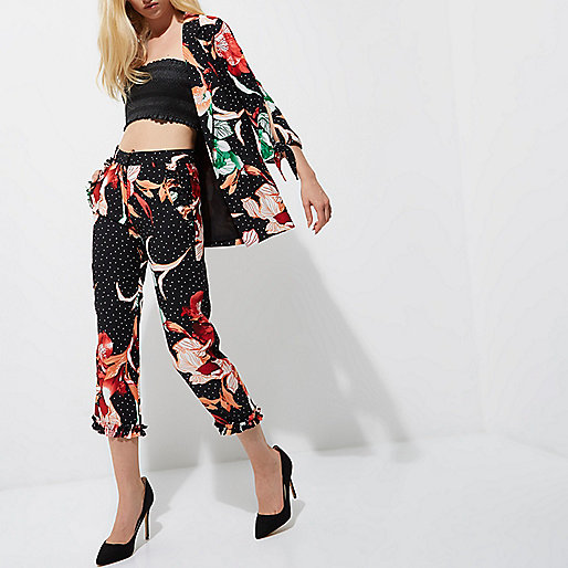 river island belted dress,jacques-vertuk Sale Coats Black polka dot floral cigarette pants Cropped Pants Pants women