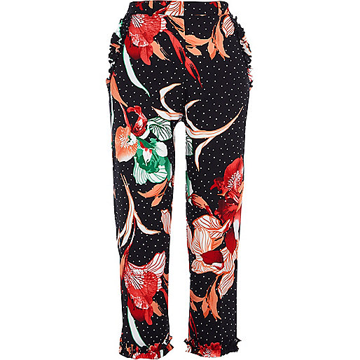 jacques-vertuk Black polka dot floral cigarette pants 706586 women Trousers Cropped Trousers