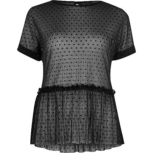 jacques-vertuk Black polka dot mesh frill top 694744 women T-Shirts & Vests