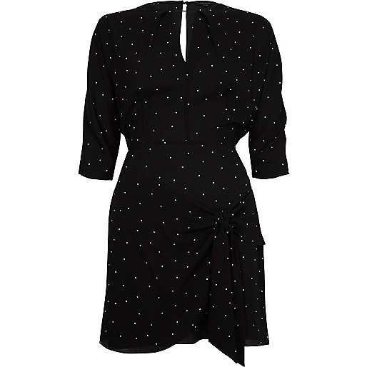 jacques-vertuk Black polka dot waisted swing dress 710618 women Dresses Swing Dresses