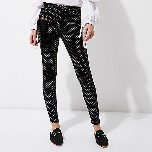 river island purse sale,jacques-vertuk Outlet Black polka dot zip front skinny pants women 703831