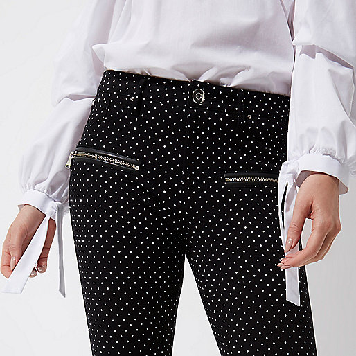 river island purse sale,jacques-vertuk Outlet Black polka dot zip front skinny pants women 703831